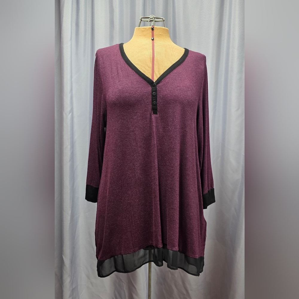 DKNY Plum V-Neck Tunic with 3/4 Length Sleeves